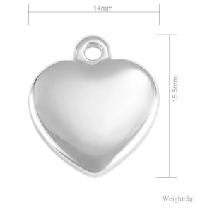 Polished 14mm stainless steel heart pendant for DIY jewelry making and necklaces