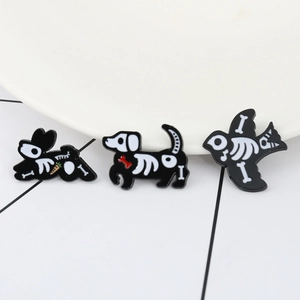 Creative vintage skeleton animal enamel brooches featuring cat, dog, and rabbit designs