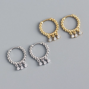 925 Sterling Silver Hoop Earrings With Three Cubic Zirconia Pendants Luxury Versatile Jewelry For Women Teen Girls