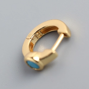 S925 sterling silver gold hoop earrings with turquoise zircon stone, minimalist style