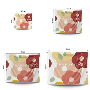 Size chart for floral bohemian wall tapestry available in four different dimensions