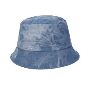 Vintage washed tie-dye denim bucket hat for women featuring a reversible sun protection design