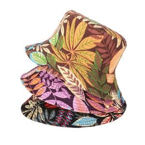 Bucket Hat Cotton Canvas Tropical Plant Leaf Print Reversible Summer Beach Sun Shade Travel Cap For Women