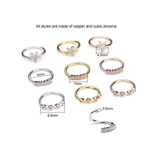 Copper and cubic zirconia cartilage earrings in various sizes for body piercing jewelry