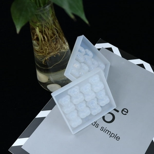 Close-up of dual 12-cavity bear silicone molds for DIY resin casting and chocolate making