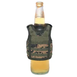 Mini MOLLE beverage tactical vest in green digital camo for bottles and cans decoration