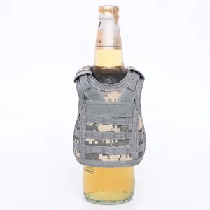 Tactical vest beer bottle cooler in grey digital camo pattern with adjustable straps