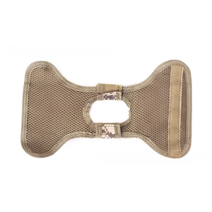 Close-up of khaki tactical mini vest accessory featuring breathable nylon mesh and camo trim