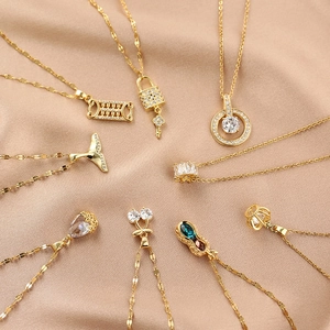 Stainless Steel Necklace Zircon Pendant Elegant Fashion Women Jewelry Multi Style Designs Gold Plated