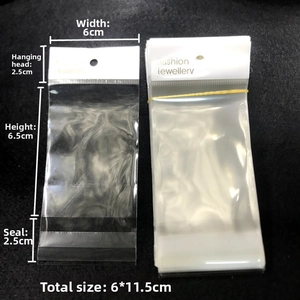 Detailed size specifications for 6x11.5cm transparent OPP jewelry bags with white header