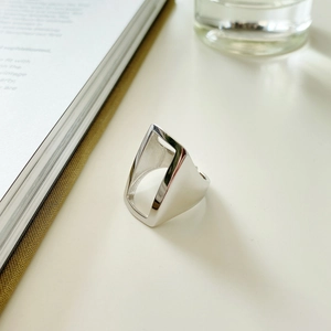 Minimalist 925 sterling silver rectangular hollow ring on a clean aesthetic background