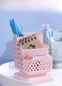 Desktop organizer with hollow design and three tiers for stationery storage