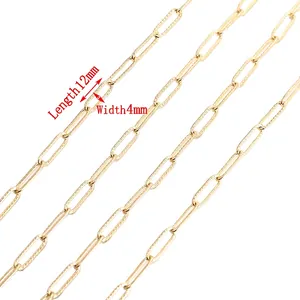 4mm gold stainless steel paperclip chain with embossed texture and 12mm long oval links