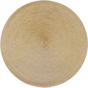 Close-up of circular woven placemat with detailed heat-resistant natural texture