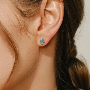 Minimalist s925 silver Hamsa Hand stud earrings with inlaid blue turquoise stones