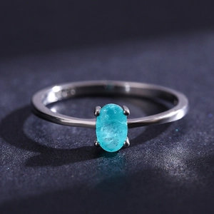 Elegant S925 sterling silver ring with oval paraiba tourmaline stone in a four-prong setting