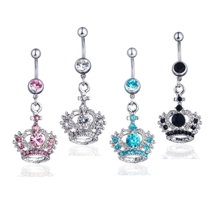Crown Dangle Belly Ring Stainless Steel Navel Piercing Alloy Rhinestone Body Jewelry For Women