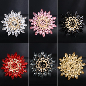 Fashion acrylic and alloy flower brooches set in six vibrant colors with rhinestones