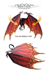 Detailed view showing the foldable non-woven dragon wings for Halloween cosplay