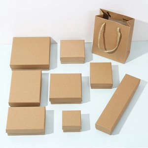 Jewelry Gift Box Kraft Paper Cardboard Case With Sponge Insert For Ring Earring Necklace Retro Simple Style