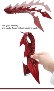 Detail showing the flexible red and black dragon tail with durable bendable material