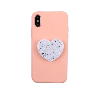 Funda rosa de silicona para iPhone X/XS con soporte de airbag de corazón con purpurina