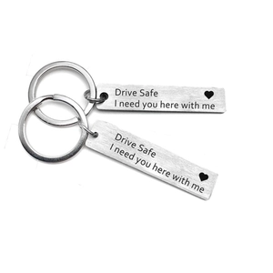 Set of two silver stainless steel Drive Safe I Need You keychain gifts for drivers