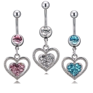 Heart Dangle Belly Button Ring 316 Stainless Steel Alloy Rhinestone Sparkling Body Piercing Jewelry For Women Fashion