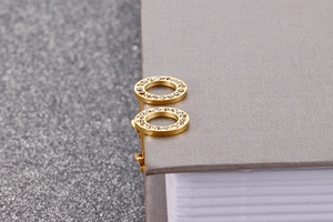 Detailed view of rose gold titanium steel hoop earrings with inlaid clear zircons