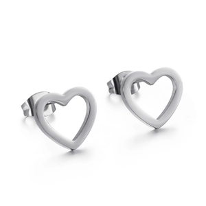 Polished stainless steel hollow heart stud earrings for women with minimalist design