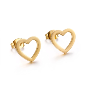 Hollow Heart Stud Earrings Stainless Steel Minimalist Polished Fashion Trendy Jewelry Gift For Women