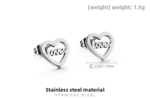Detail view of heart-shaped stainless steel love earrings with 12x11mm dimensions