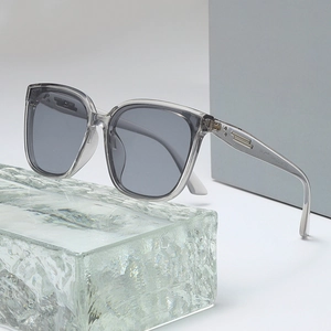 Retro square oversized sunglasses with transparent grey frames and metal temple details