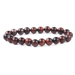 Handmade red tiger eye beaded bracelet featuring high-polished natural stone round beads
