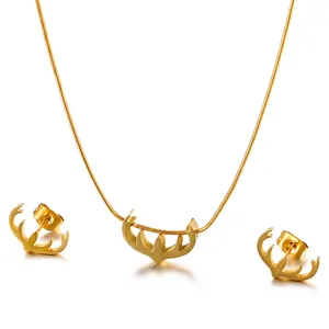Minimalistische Edelstahl Halskette Und Ohrringe Für Damen Elchgeweih Form Mode Eleganter Schmuck Accessoires