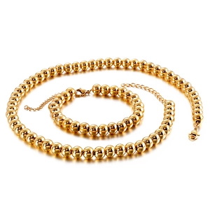 Stainless Steel Round Bead Chain Necklace And Bracelet Jewelry For Women Minimalist Polished Fashion Commuting Accessory