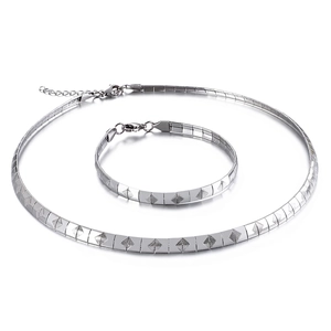Edelstahl Halskette Und Armband Schmuck Für Damen Geometrisches Rautenmuster Moderner Minimalistischer Stil Silberfarben