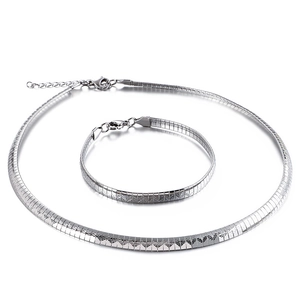 Ensemble collier et bracelet pour femme en acier inoxydable à maillons plats polis