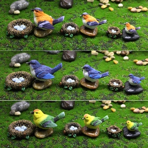 Resin bird nest set with colorful artificial birds and eggs for garden decoration