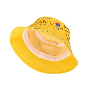 Bright yellow graffiti bucket hat with trendy print patterns for women and men