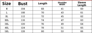 Detailed size chart for men's hoodies showing bust, length, and shoulder measurements