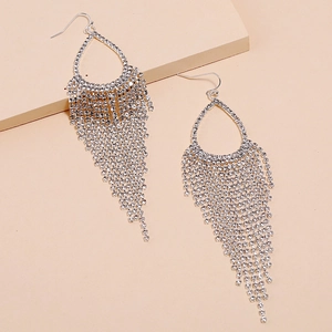 Rhinestone Tassel Dangle Earrings Water Drop Alloy Long Hook Elegant Women Jewelry With Stainless Steel Earring Post