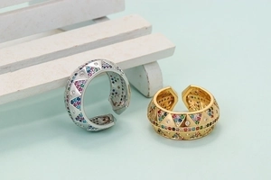 18k gold and silver plated geometric rings with colorful zircon in triangle patterns