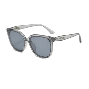 Classic retro square sunglasses with gray translucent frames and metallic temple accents