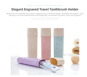 Close-up of portable travel toothbrush cases with embossed texture in pastel colors