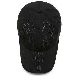 Quick-dry black baseball cap with laser-cut ventilation holes for outdoor sports