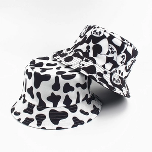 Bob Protection Solaire Chapeau De Pêcheur Extérieur Coton Toile Vache Panda Coeur Imprimé Réversible Streetwear Tendance
