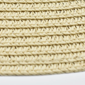 Detailed close-up of high-quality natural straw weaving texture on a wide-brim sun hat