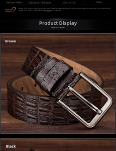 Detail of premium men's business belt with crocodile pattern and classic needle buckle