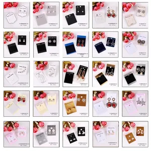 Grid display of jewelry cards in kraft, white, and PVC for earrings and necklaces